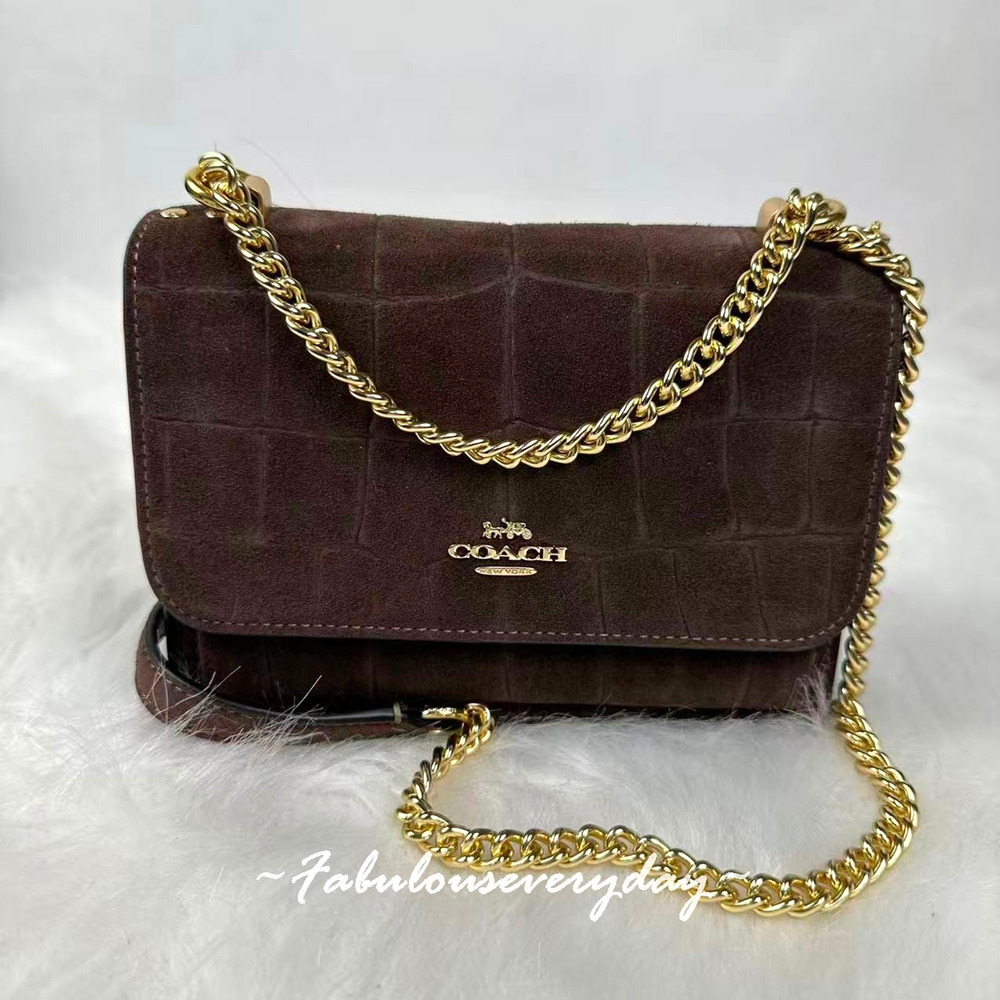 Coach Mini Klare Crossbody Bag In Crocodile-embossed Suede/Gold/Maple CCE09 NWT